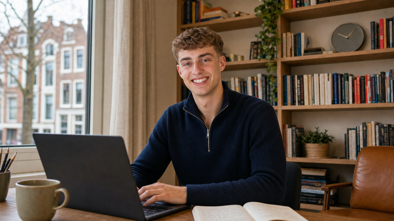 Ondernemer aan het werk achter een laptop bij FFS Advies